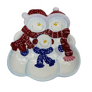 Ceramic Snowman Family Holiday Serving Platter Decorative Dish Christmas Centerp